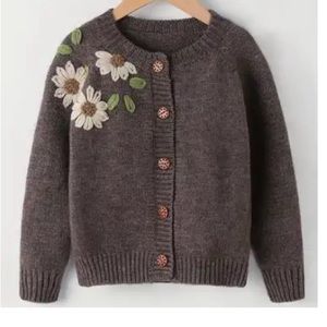 Girls floral knit crew neck sweater
